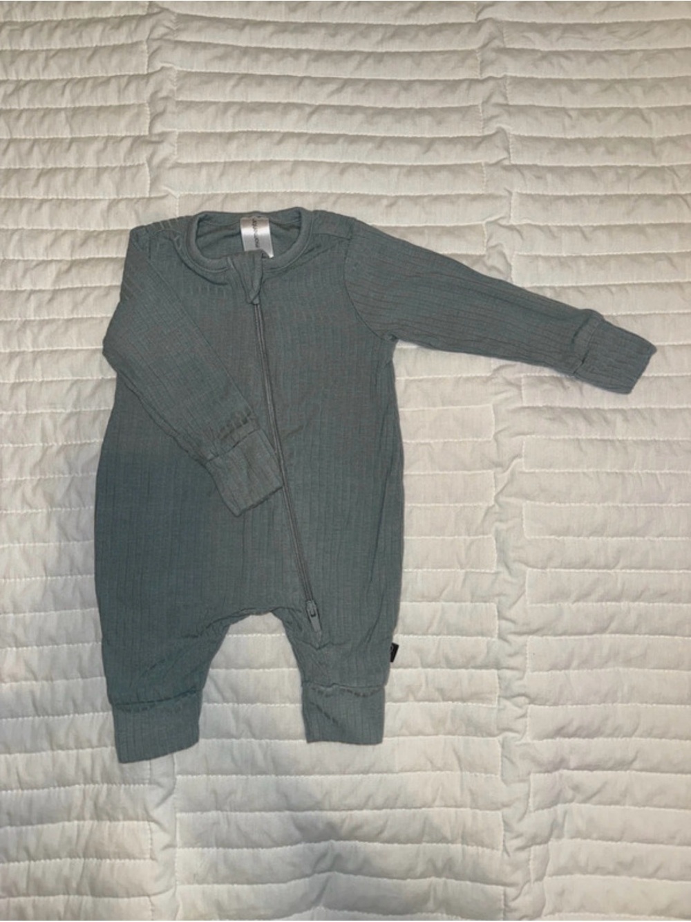 Organic Ribbed One-Piece Zip Romper in Slate Green